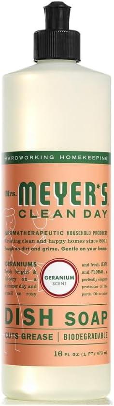 Mrs. Meyer's Clean Day Geranium Scent Variety, 1 Room Freshener 8 oz, 1 Liquid Dish Soap 16 oz, 1 Liquid Hand Soap 12.5 oz, 1 Multi-surface Cleaner 16 oz