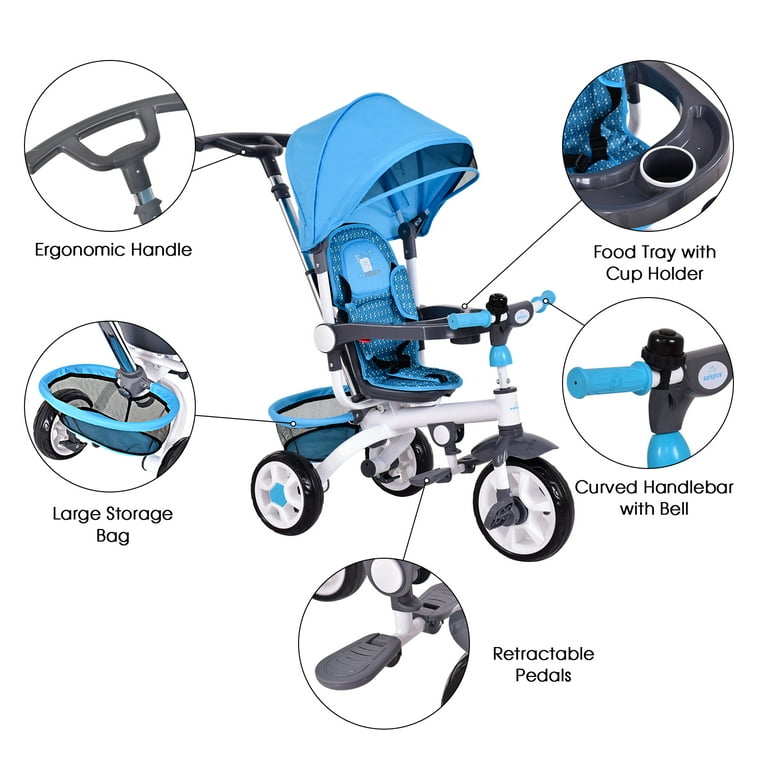 Infans 4 In 1 Kid Baby Stroller Tricycle Detachable Learning Toy Bike w Basket