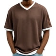 thumbnail image 2 of Hombro Frío Tops Hombres de Malla Respirable Manga Corta Cuello en V Color Sólido Suéter Superior, 2 of 9