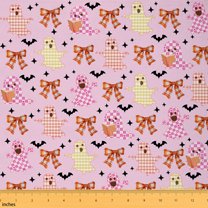 Homewish Kawaii Pink Ghost Fabric by the Yard 1 Yard for Kids, Princess Ribbon Bow Room Decor Fabric by the Yard, Happy Halloween Sewing Fabric, Luxury Bedroom Decor