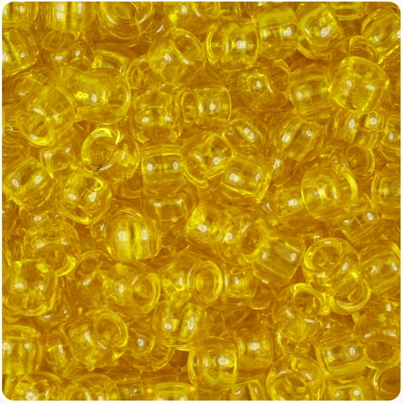 BeadTin Dark Yellow Transparent 9mm Barrel Pony Beads (500pc)