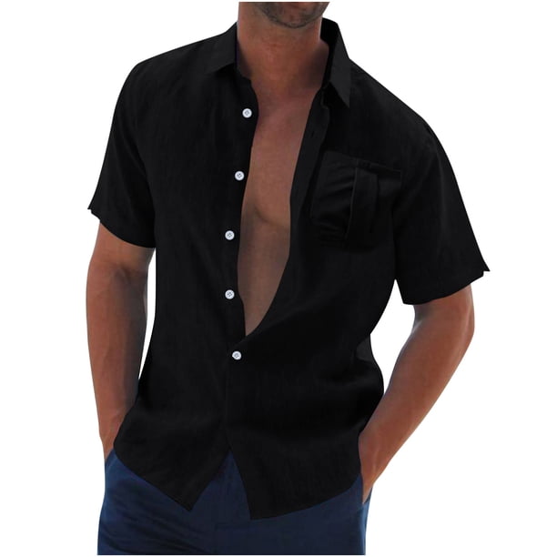 Hombres Casual Solid Pullover Manga corta Stand Collar Saint V Botón Tops Camiseta Blusa Pompotops oipoqjl45754