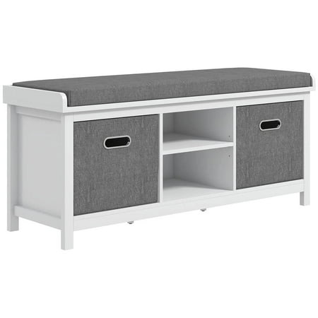 Spaco Shoe Storage Bench with Cushioned Seat Entryway Bench Seat with 2 Drawers and Adjustable Shelf for Indoor White