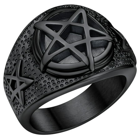 FaithHeart Mens Statement Band Ring Stainless Steel Size 12 Punk Hip Hop Signet Rings Vintage Jewelry