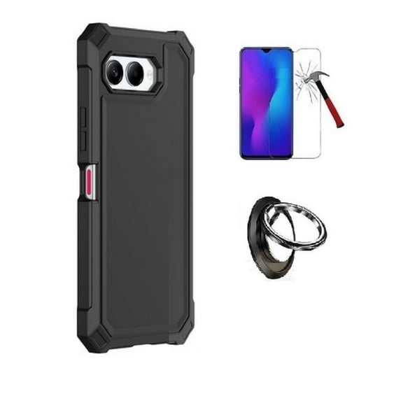 Compatible Case for T-Mobile REVVL 8 5G, Black Full Body TPU Cover Case   Ring/Tempered Glass
