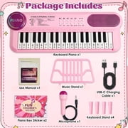 Baby Piano Toys for Kids, 37 Keys Electronic Keyboard with Microphone, Portable Piano for Toddlers, Educational Keyboard Musical Instrument Toys for Girls Boys, Pink