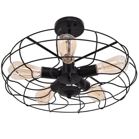 Gymax Industrial Vintage Flush Mount Ceiling Light Metal Hanging