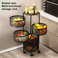 thumbnail image 2 of Kitchen Storage Cart, 5 Tier Circular Rotating Basket, Large Storage Rack with 360 Degree Wheels, Fruit Vegetable Metal Wire Shelf with Top Lid for Living Room, Office, Black, 2 of 8