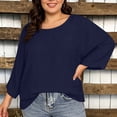 thumbnail image 5 of HongQid Plus Size 3/4 Sleeve Crinkle Cotton Tops for Women Crew Neck Oversized Blouse Casual Loose Tunic Flowy Hem, 5 of 10