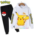 thumbnail image 1 of Conjunto de manga larga de Pikachu para niños, chándal informal de Pokémon, Sudadera con capucha y pantalones, 3 a 14 años, 1 of 1