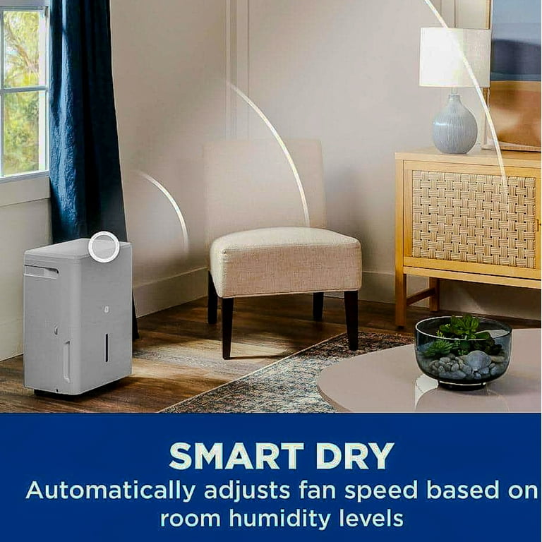 GE 50-Pint Dehumidifier with Built-in Pump, Smart Dry, LED