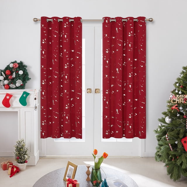 Deconovo Blackout Curtains for Kids Room, Silver Dots Printed Pattern ...