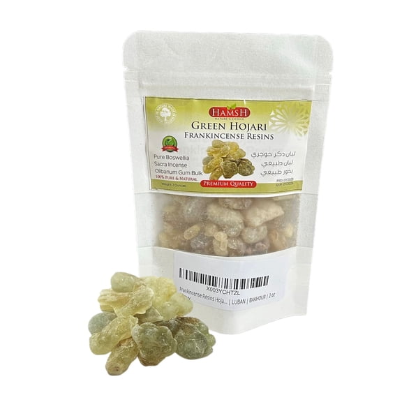 Frankincense Resins Hojari | Green Hojari Frankincense | Natural and Pure Boswellia Sacra Incense | Frankincense Incense Olibanum Gum Bulk | Natural Incense | LUBAN | BAKHOUR | 2 oz