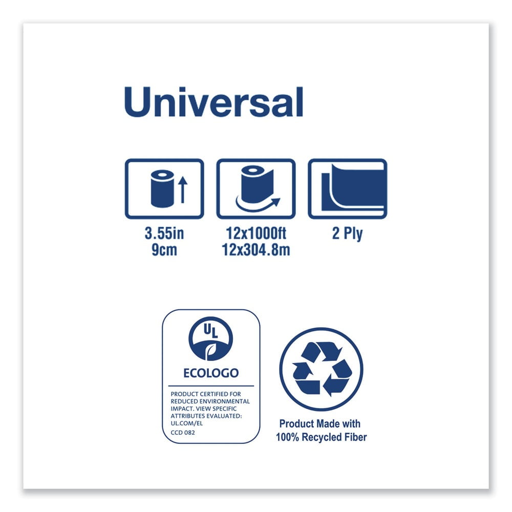 TORK Universal Jumbo Bath Tissue Roll - 2 Ply - 3.60" x 1000 ft - 1000 Sheets/Roll - 8.80" Roll Diameter - White - Paper - Dye-free, Fragrance-free, Long Lasting - 12