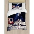 thumbnail image 3 of Outer Space Duvet Cover Set Queen Size, American Spaceman on the Moon Future Solar Discovery in Deep Technology View, Decorative 3 Piece Bedding Set with 2 Pillow Shams, Blue Grey, by Ambesonne, 3 of 3