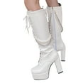 thumbnail image 3 of Xiaoxatg Women's -High Boots Solid Color Square Toe Thick High Heels Platform Glossy Leather Lace Up Pearl Chain Fashion High Boots 7 White, 3 of 8