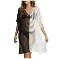 thumbnail image 6 of Women's Color Block Crochet Swimsuit Cover Up Hollow out Sheer Knit Beach Dress Swimsuit Coverup for Women Tank Dress Black One Size, 6 of 8