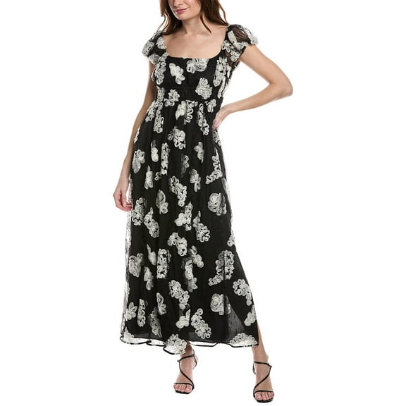 Rebecca Taylor womens  Ribbon Lace Silk Maxi Dress, 0, Black
