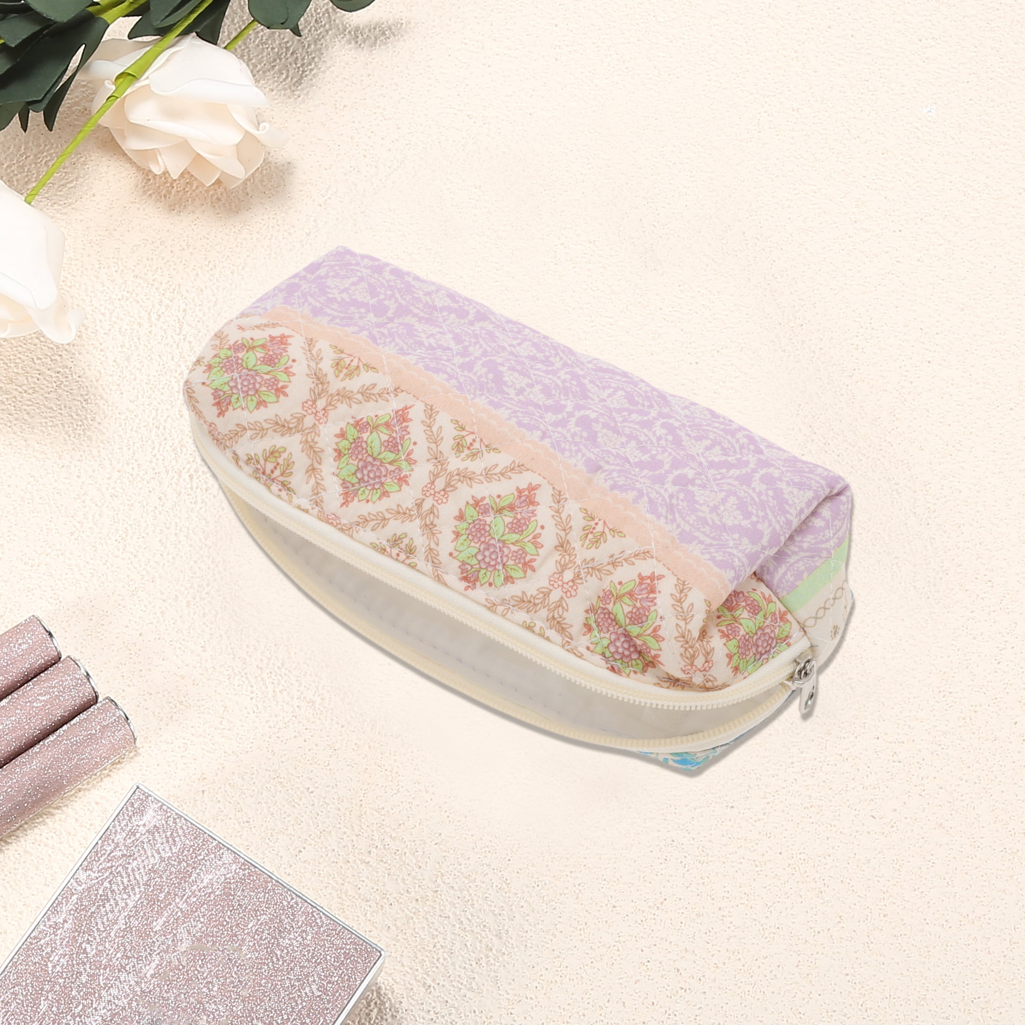 Unique Bargains Portable Ditsy Floral Handheld Quilting Makeup Bag Colorful 1 Pc