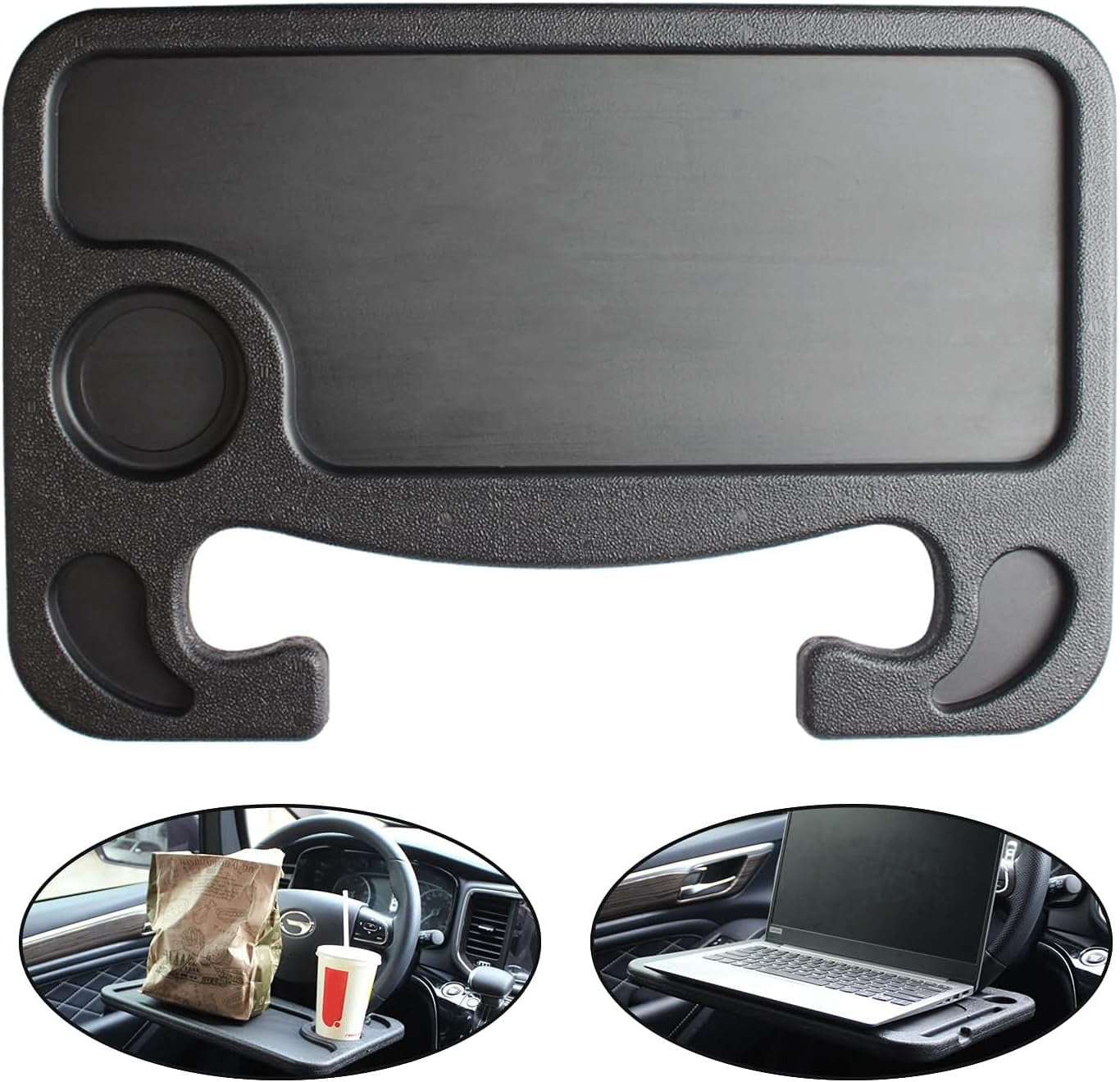 Car Steering Wheel Tray, 2 in 1 Black Car Desk for Laptop, Tablet, iPad Or Notebook,Car Must Haves Accessories
