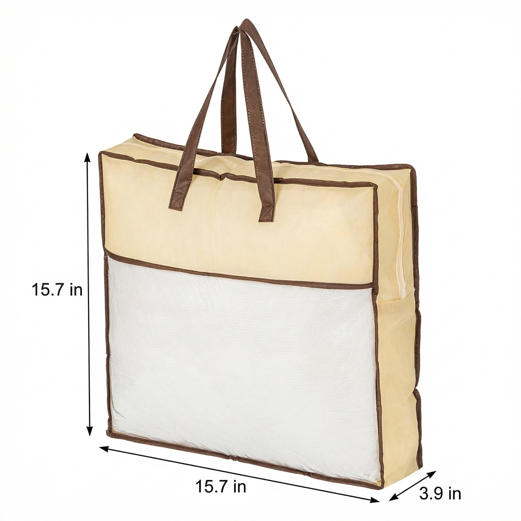 Unique Bargains Storage Bag for Organizing Clothing with Handles Beige 15.7"x15.7"x3.9"