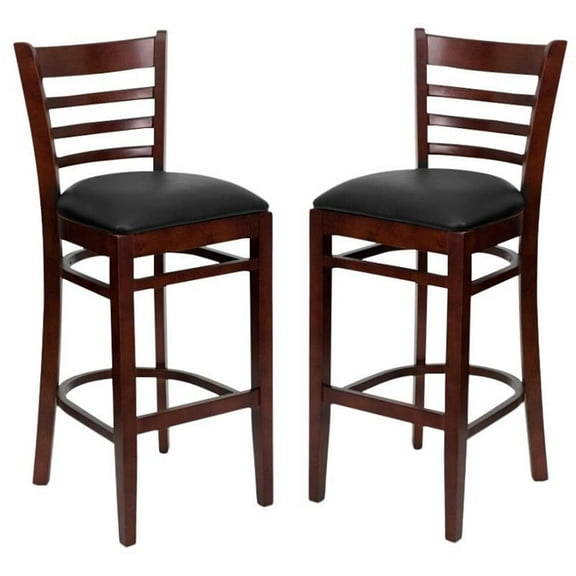 Home Square Wood Restaurant Bar Stool in Black and Mahogany - Set of 2