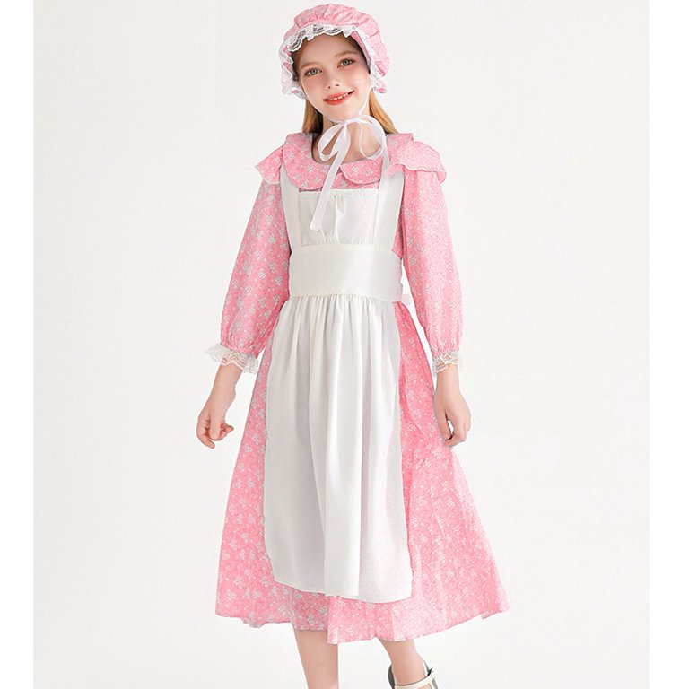 SERTG Kids Formal Long Sleeve Maid Dress Turn Down Collar Fall Winter  Princess Party Dress for Children 5-14 Years(Pink,12 Years) - Walmart.com