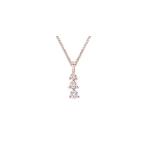 AFFY 14K Solid Rose Gold White Natural Diamond Three Stone Drop Pendant Necklace (1/2 Ct)