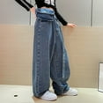 thumbnail image 6 of NIUREDLTD Tollder Girl High Elastic Waist Flare Leg Pants Casual Long Wide Leg Pants Bag Jeans Trousers Size 120, 6 of 7