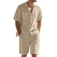 thumbnail image 2 of Men'S 2 Pieces Shirt Set Short Sleeve Button Down Casual Hippie Holiday Beach T-Shirts Shorts Outfits Khaki M, 2 of 8