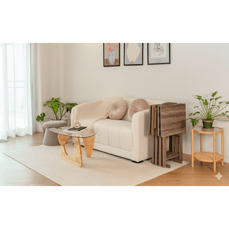 Mainstays 5-Piece Solid Rubberwood Folding TV Tray Set with