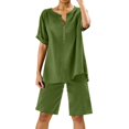 thumbnail image 3 of ibiyuan Womens 2 Piece Sets Women's Casual Two Piece Set Loose V Neck Blouse with Pockets and Elastic Waist Wide Leg Trousers Streetwear Outfit, 3 of 7