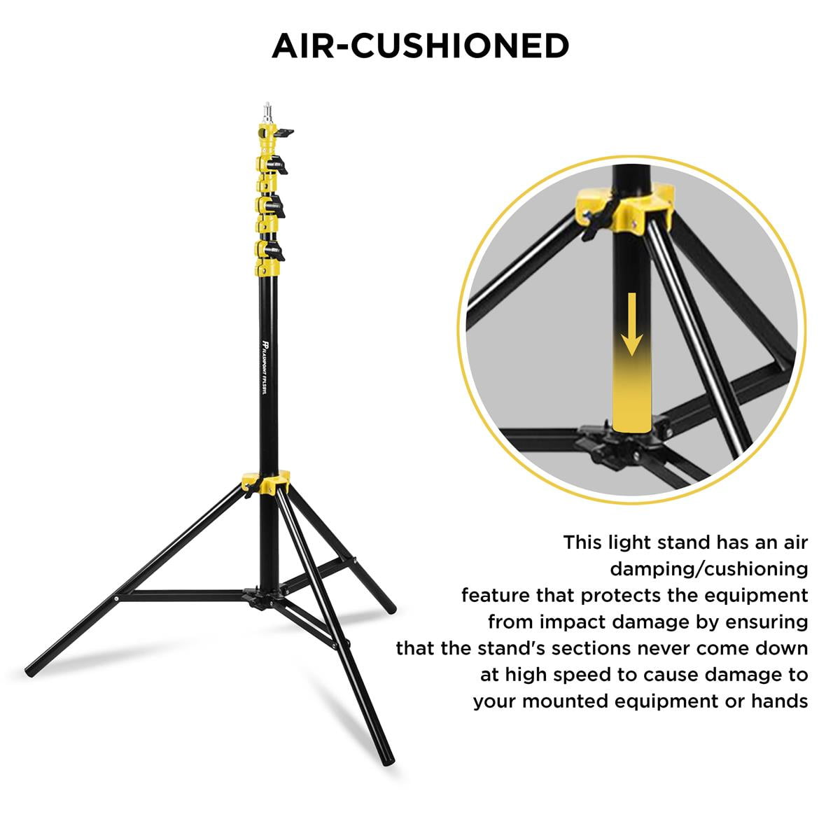 Flashpoint Flashpoint 9.5' Yellow Color Coded Pro Air Cushioned Heavy Duty Light Stand for Photography, this Portable Photography Light Stand Tripod is Lightweight and Durable, Perfect for Pro