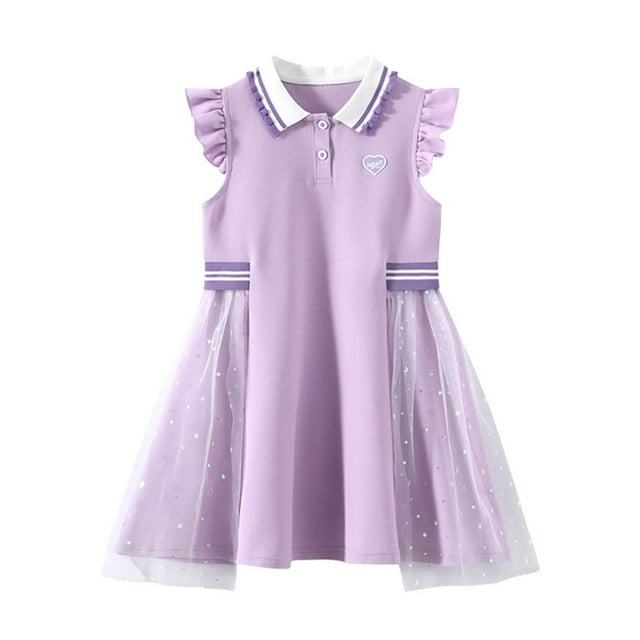 LOVZFMLL Girls' Summer Short Sleeve Ruffled Lace Round-Neck Embroidery Mesh Princess Bow Skirt