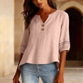 thumbnail image 3 of Uqiangy Women Cotton Linen V Neck Short Sleeve Tunic,Short Sleeve Fitted Womens Tops Womens Short Underwear Top Women Tunic Tops Short Sleeve Sweatshirt for Women Womens Shirts Trendy Pink XL, 3 of 5