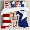 thumbnail image 3 of Girls Twin Size Duvet Cover Set, Blonde Top Model American Woman Wearing USA Flag Swimsuit Western 4th of July Theme Print, Decorative 2 Piece Bedding Set with 1 Pillow Sham, Multi, by Ambesonne, 3 of 3