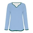 thumbnail image 3 of Womens Blouses Long Sleeved Contrast Solid Color V Neck Shirt Going Out Tops for Women, 3 of 5