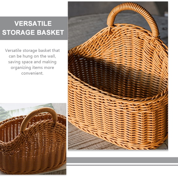 Hemobllo Light Brown Woven Wall Hanging Basket for Stylish Space-Saving Storage and Efficient Home Organization
