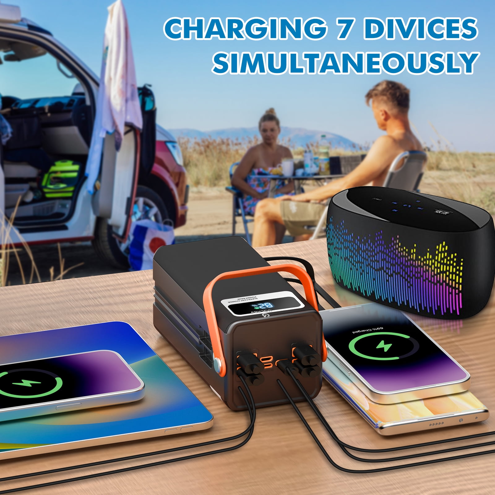 PGYOB 50000mAh Portable Charger Power Bank with Built-in Cables, Super Fast Charging & Flashlight, for Laptop,iPhone,Android, Home, Camping, Emergency