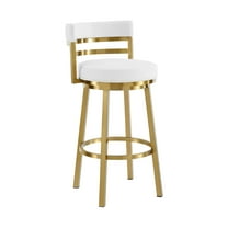 Madrid Bar Stool 26" Seat Height Swivel with Gold Brushed Stainless Steel and White Faux Leather