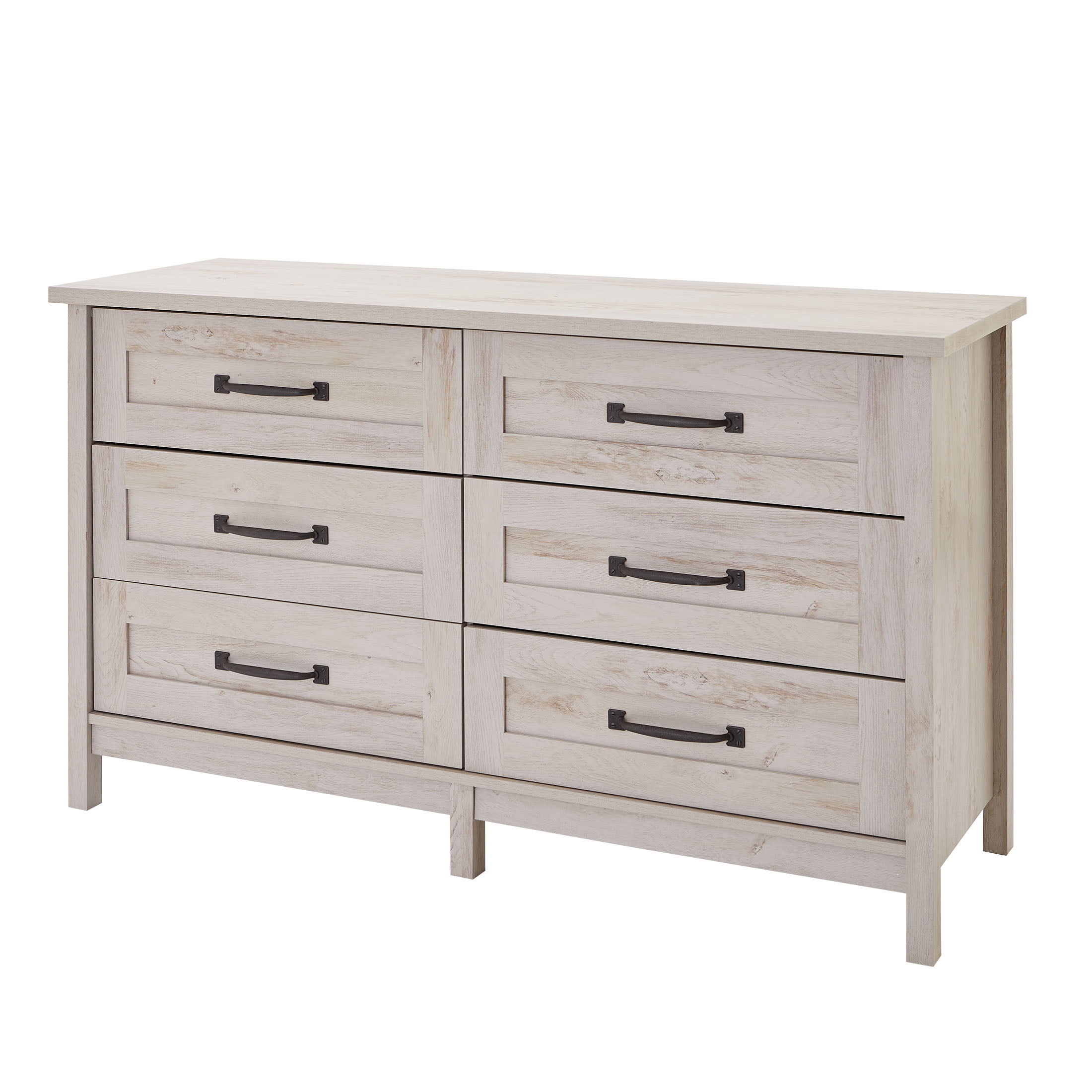 Better Homes & Gardens Modern Farmhouse 56.85" Wide 6 Drawer Dresser, Rustic White Finish