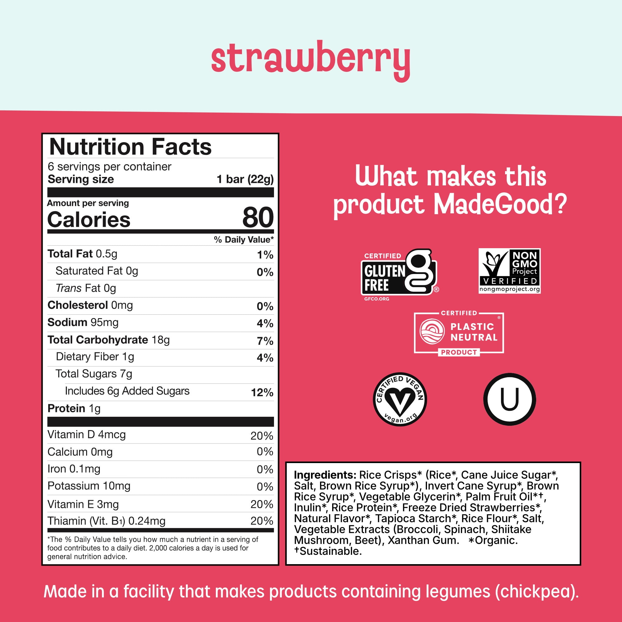 (6 pack) MadeGood Strawberry Crispy Squares 6pk