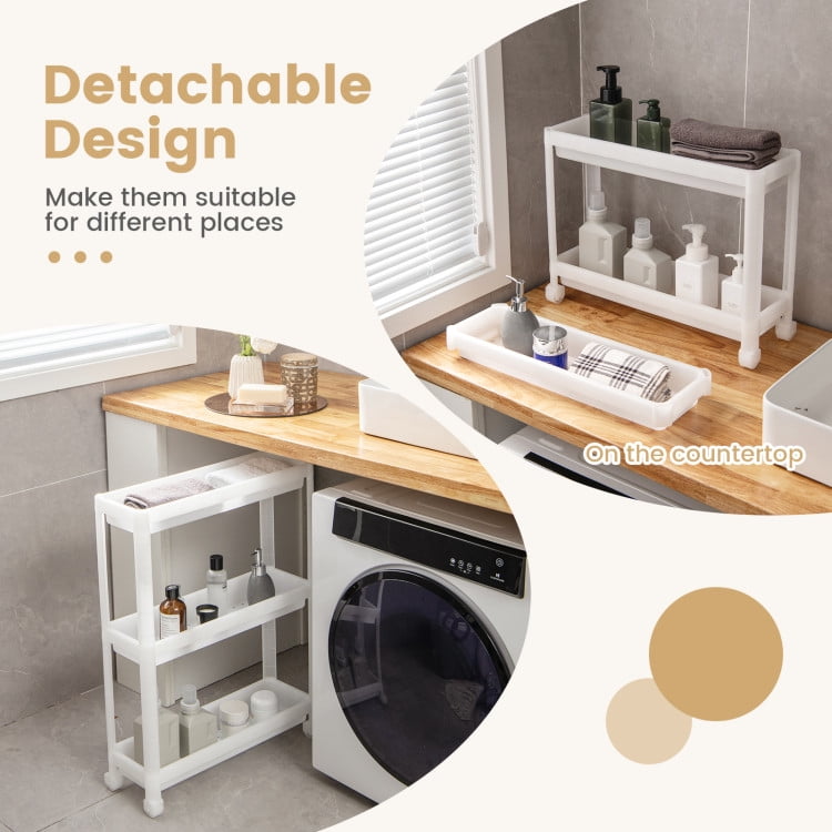 Finihen Rolling Cart, Kitchen Island Cart, 2 Pieces 3-Tier Slim Detachable Storage Cart with Drainage Holes and Wheels, for Kitchen, Dining Room, White Finihen Rolling Cart, Kitchen Island Cart, 2 Pieces 3-Tier Slim Detachable Storage Cart with Drainage Holes and Wheels, for Kitchen, Dining Room, White