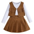 thumbnail image 5 of XFeng.Girls 3 Piece Western Outfit Set, Long Sleeve Shirt + Sleeveless Vest + Pleated Skirt Kids Cowboy Matching Clothes.Coffee.100, 5 of 5