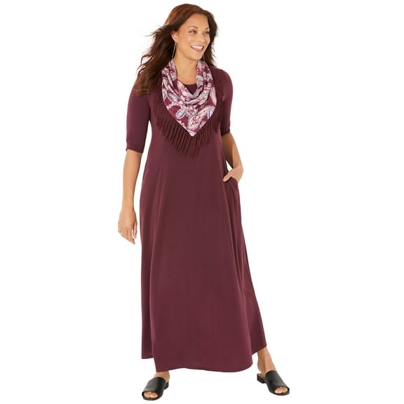 Catherines Women's Plus Size Maxi Dress & Scarf Duet