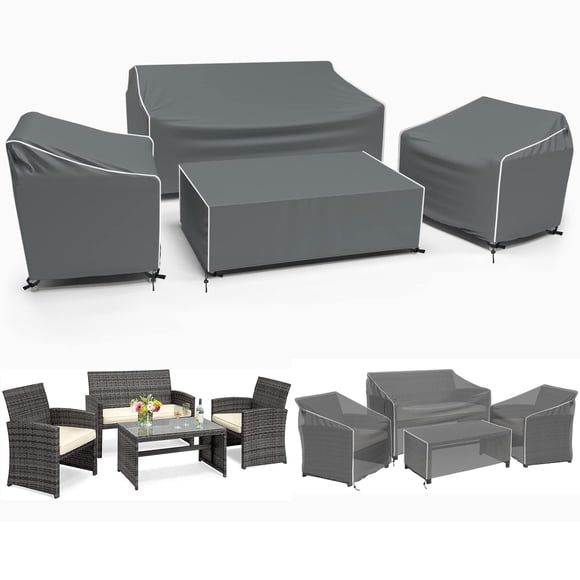 Housses pour Meubles de Patio, Housse pour Meubles d'Extérieur Imperméable 4 Pcs, Housses pour Ensembles de Meubles de Patio, Housses de Patio Robustes, Housse de Sofa d'Extérieur