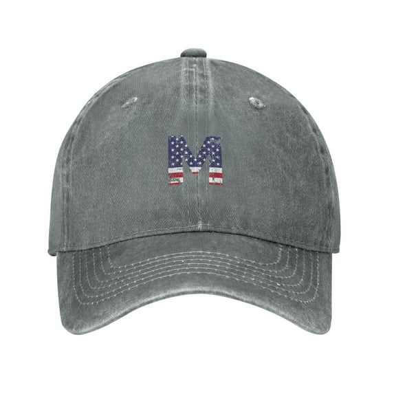 ZICANCN Adjustable Baseball Cap Women, Letter M America Usa Flag Hats for Men Adult Washed Cotton Denim Baseball Caps Fashion, Gray