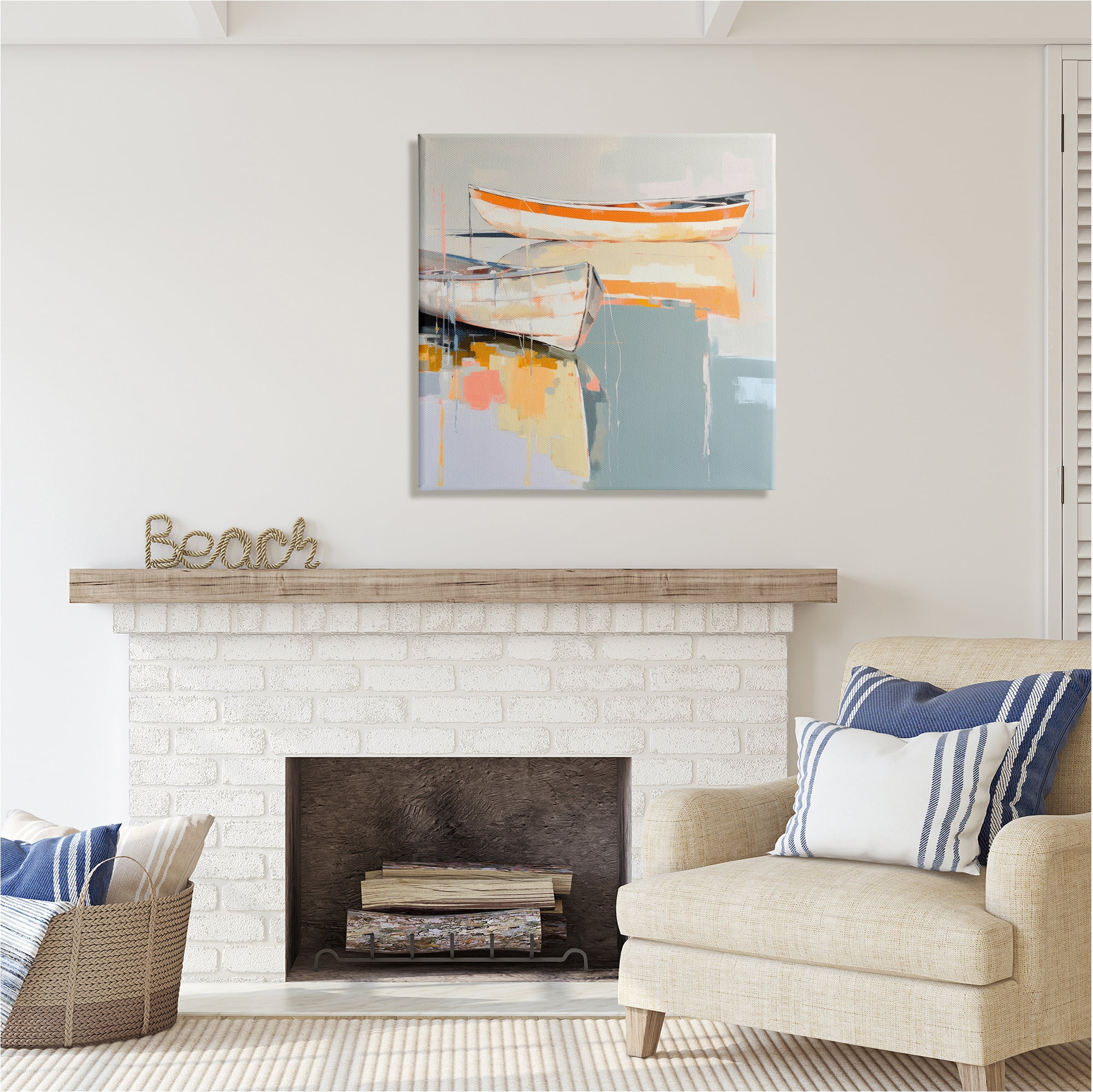 Stupell Industries Modern Orange Boats Abstract Painting Gallery Wrapped Canvas Art Print Wall Art, 30 x 30