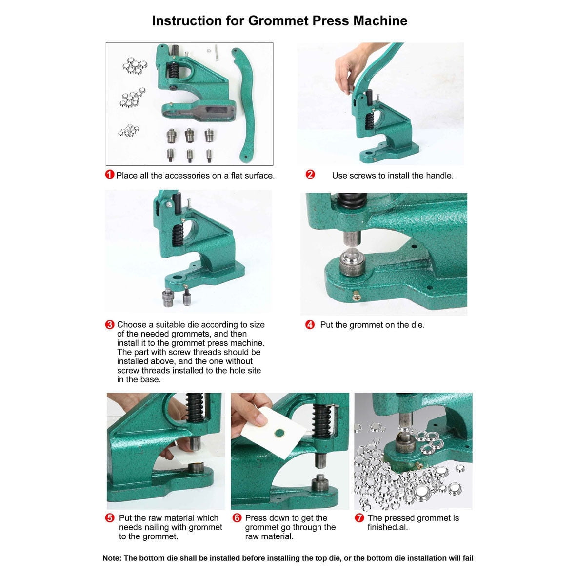 iMeshbean Heavy Duty Hand Press Eyelet Grommet Machine with 3 Die (#0#2#4) & 2000Pcs Golden Grommets Gold Eyelet Craft Tool Kit Hole Punches Machine (1000pcs 3/8 inch）