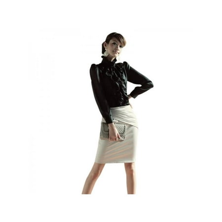 Nicesee Lady Vintage Long Sleeve Ruffle Trim Tops Blouse OL Slim Shirt